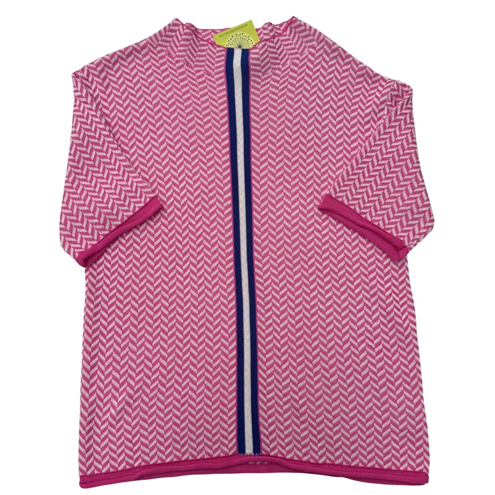 NWT CEZELE Caspian Mix Short Sleeve Knit Sweater Small Pink White SW1239 Chevron